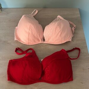 Victoria's Secret Pink and Red Lace Bras 34DD